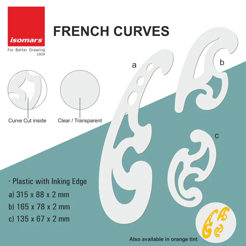 Isomars French Curves Set Of 3 - Clear