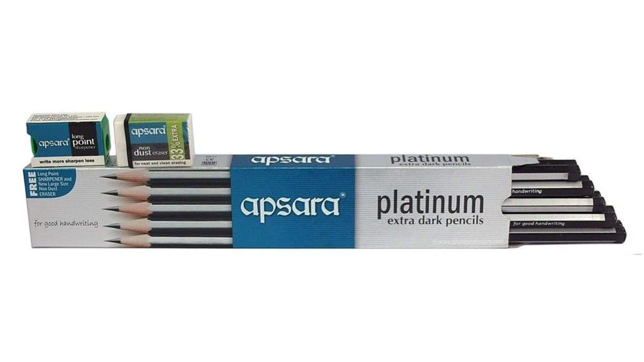 Apsara Platinum Extra Dark Pencils (Pack of 12 Pencil )with Sharpner & Eraser FREE