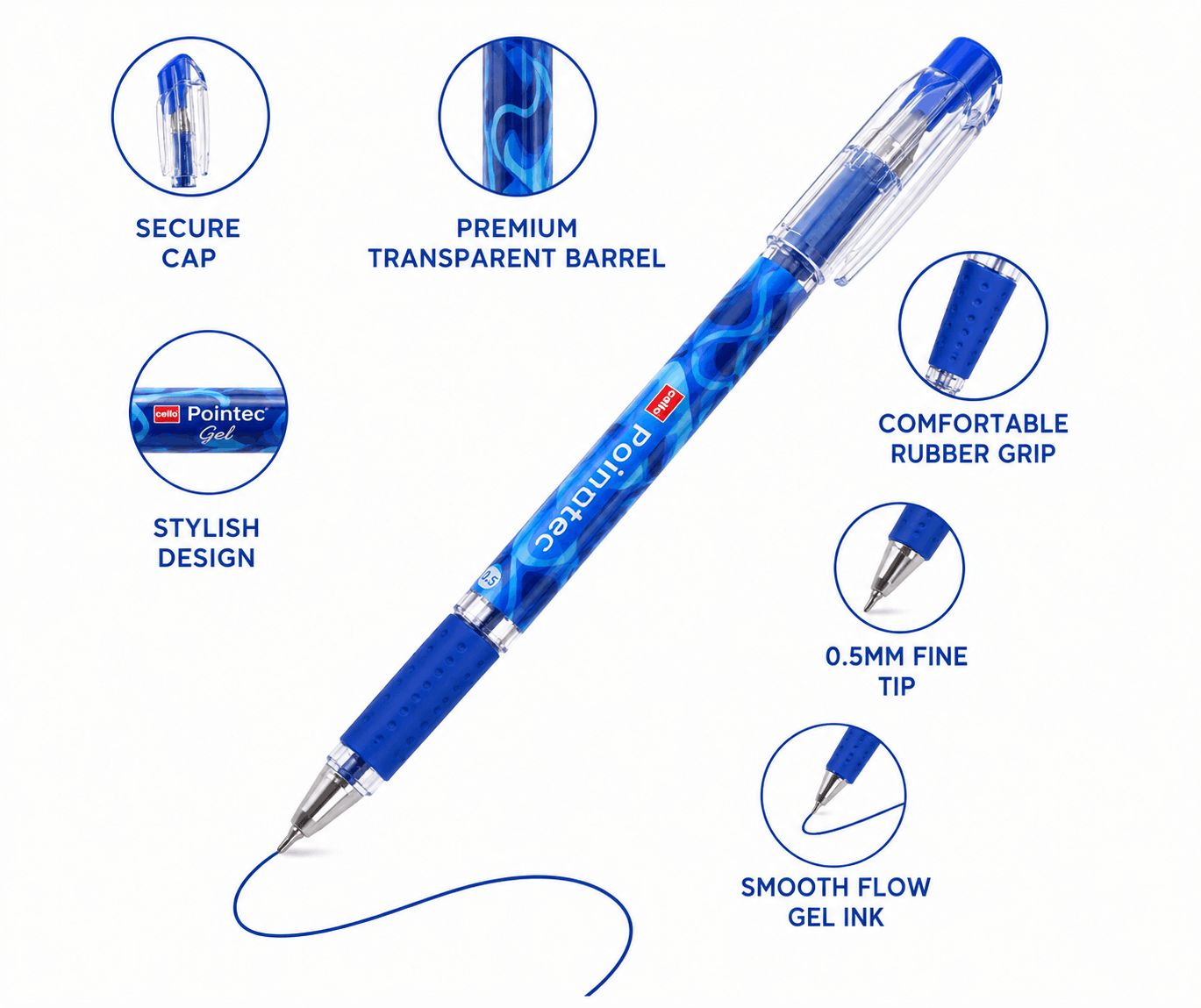 Cello Pointec Gel Pen – Smooth Blue Ink with Fine Tip (Pack of 10) - Image 2