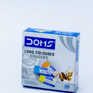 DOMS Long Coloured Erasers | Soft Non-Dust Rubber | Assorted Bright Colors | Clean Erasing | Pack of 20