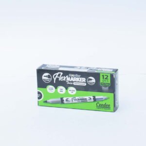 Flexoffice Ceedee Twin CD Marker | Twin Tip 1.0mm & 0.4mm | Permanent Ink | Black | Pack of 12