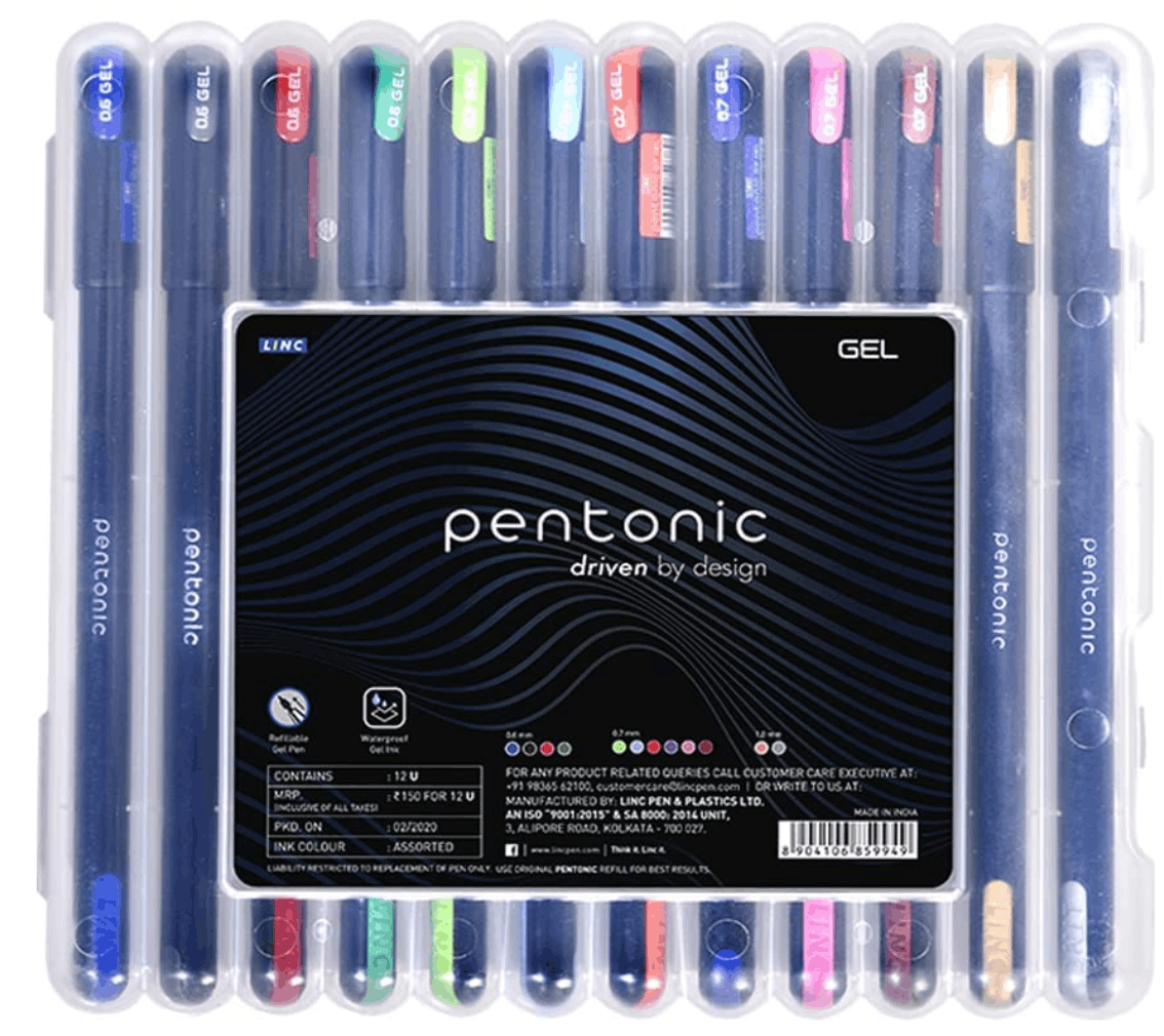 Pentonic Multicolor Gel Pen Set – 12 Premium Pens with Hard Case (0.6 mm)