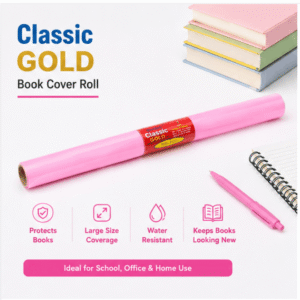 Klassic Gold Self Adhesive Book Cover Roll | Transparent Pink | Waterproof Protection | Easy to Apply | Durable Book Wrapping Roll