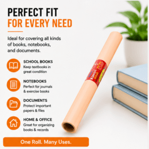 Klassic Gold Self Adhesive Book Cover Roll | Peach | Durable Waterproof Book Wrapping Film | Easy Cut & Apply